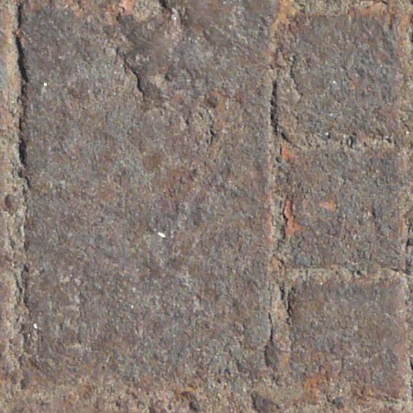 Seamless metal tread texture in dark brown tone with gridded pattern on worn surface.